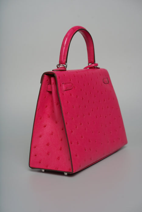 Hermes Kelly 25 in Rose Tyrien Ostrich Phw