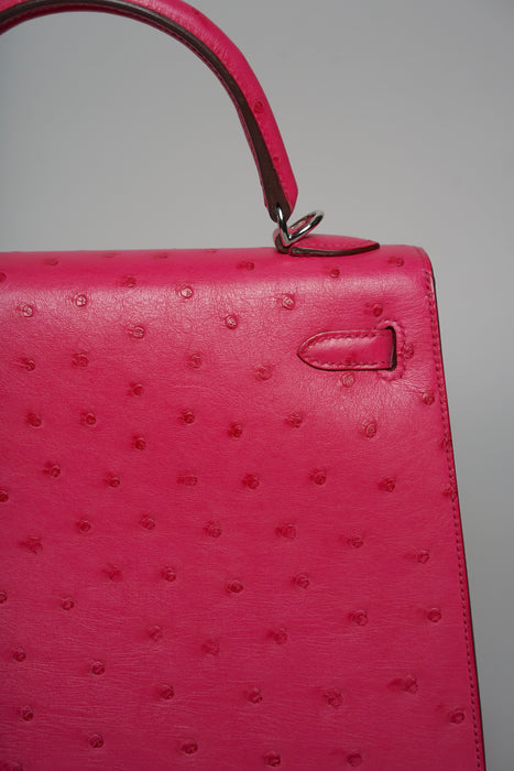 Hermes Kelly 25 in Rose Tyrien Ostrich Phw