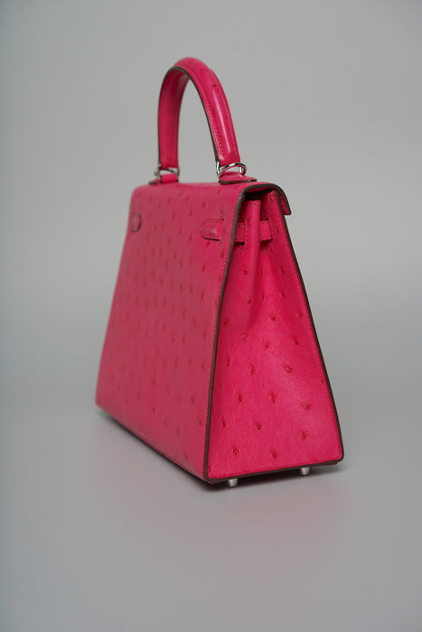 Hermes Kelly 25 in Rose Tyrien Ostrich Phw