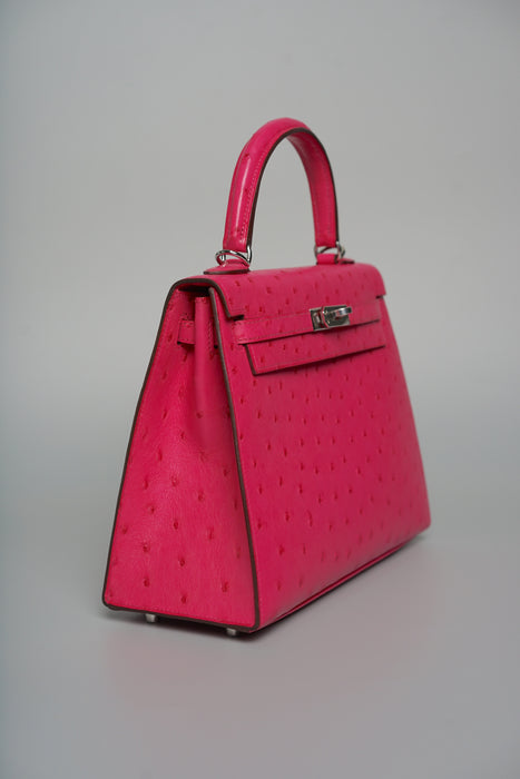 Hermes Kelly 25 in Rose Tyrien Ostrich Phw