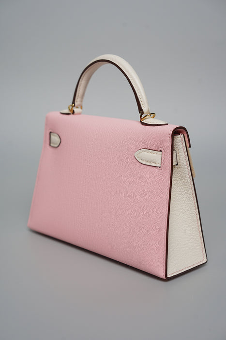 Hermes Kelly 20 Chevre in Rose Sakura/Nata Permabrass (Brand New)