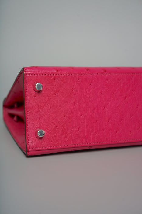 Hermes Kelly 25 in Rose Tyrien Ostrich Phw