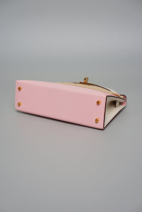 Hermes Kelly 20 Chevre in Rose Sakura/Nata Permabrass (Brand New)