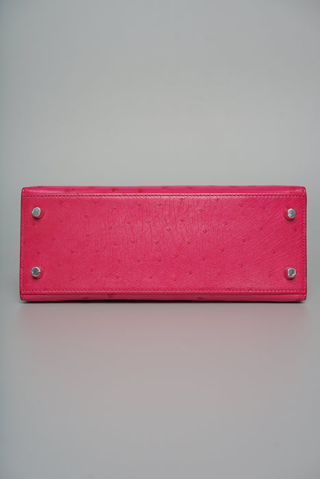 Hermes Kelly 25 in Rose Tyrien Ostrich Phw