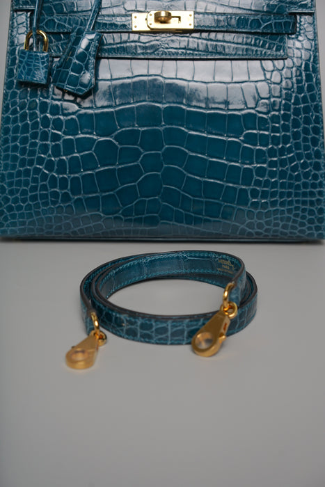 Hermes Kelly 25 in Vert Bosphore Shiny Alligator Ghw (Brand New)
