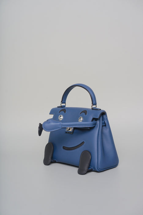 Hermes Kelly Doll in Blue Tie/Caban Phw (Brand New)