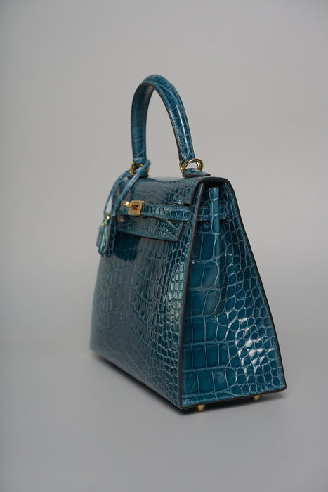 Hermes Kelly 25 in Vert Bosphore Shiny Alligator Ghw (Brand New)