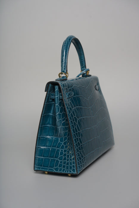 Hermes Kelly 25 in Vert Bosphore Shiny Alligator Ghw (Brand New)