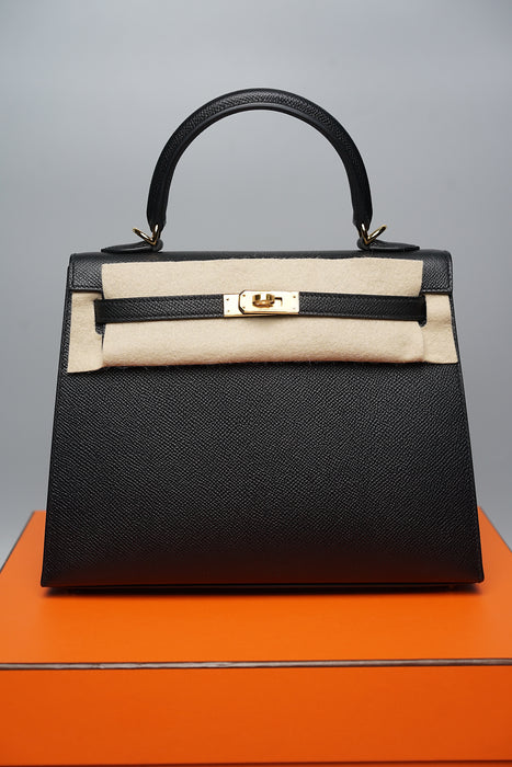 Hermes Kelly 25 in Black Epsom Sellier Ghw