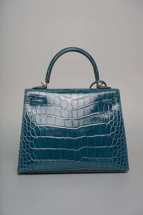 Hermes Kelly 25 in Vert Bosphore Shiny Alligator Ghw (Brand New)