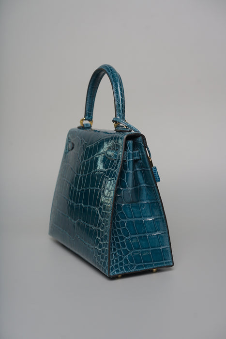 Hermes Kelly 25 in Vert Bosphore Shiny Alligator Ghw (Brand New)