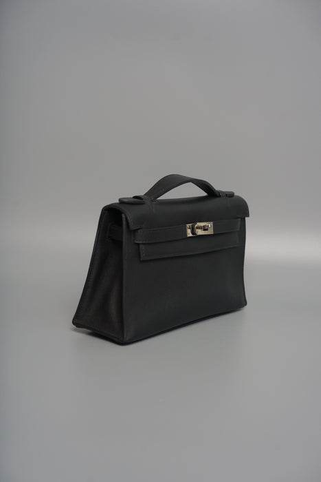 Hermes Kelly Pochette in Black Evercalf Phw