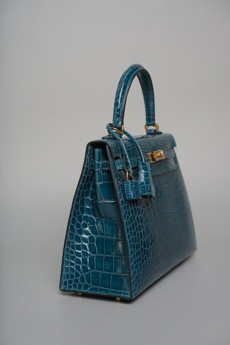 Hermes Kelly 25 in Vert Bosphore Shiny Alligator Ghw (Brand New)