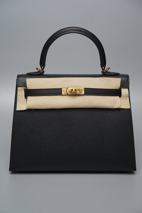 Hermes Kelly 25 in Black Epsom Sellier Ghw