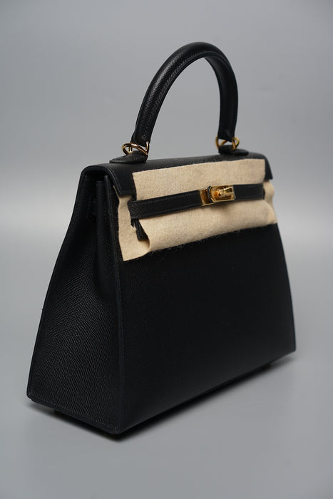 Hermes Kelly 25 in Black Epsom Sellier Ghw