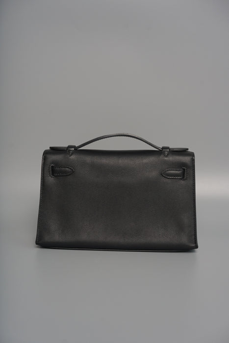 Hermes Kelly Pochette in Black Evercalf Phw