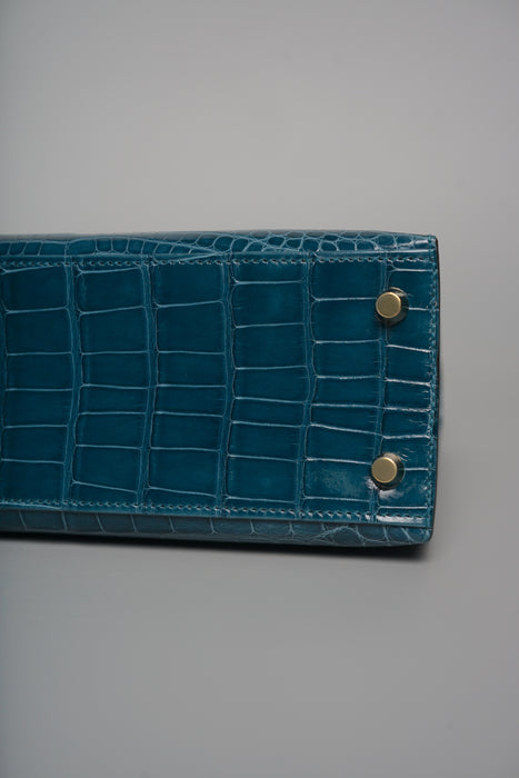 Hermes Kelly 25 in Vert Bosphore Shiny Alligator Ghw (Brand New)