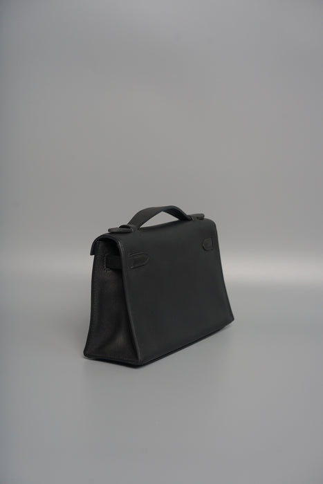 Hermes Kelly Pochette in Black Evercalf Phw