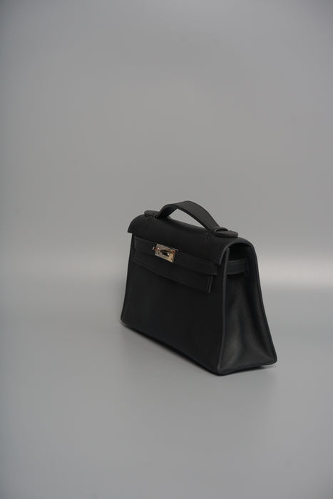 Hermes Kelly Pochette in Black Evercalf Phw