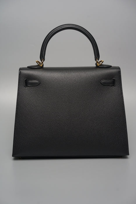 Hermes Kelly 25 in Black Epsom Sellier Ghw