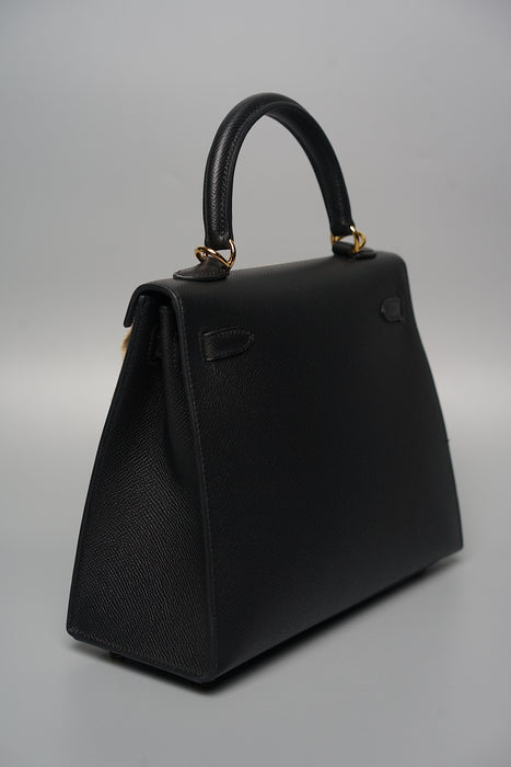 Hermes Kelly 25 in Black Epsom Sellier Ghw