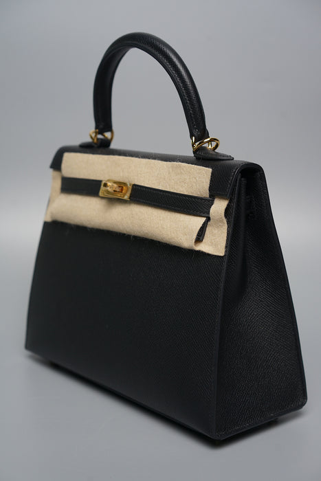 Hermes Kelly 25 in Black Epsom Sellier Ghw