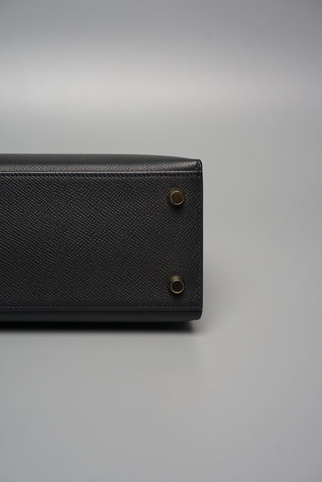 Hermes Kelly 25 in Black Epsom Sellier Ghw