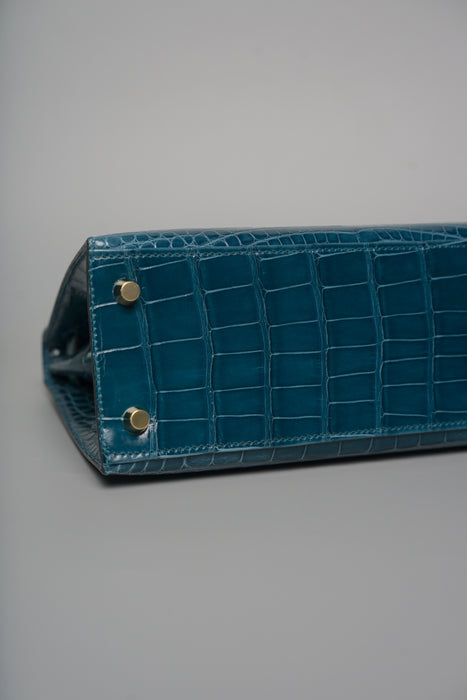 Hermes Kelly 25 in Vert Bosphore Shiny Alligator Ghw (Brand New)