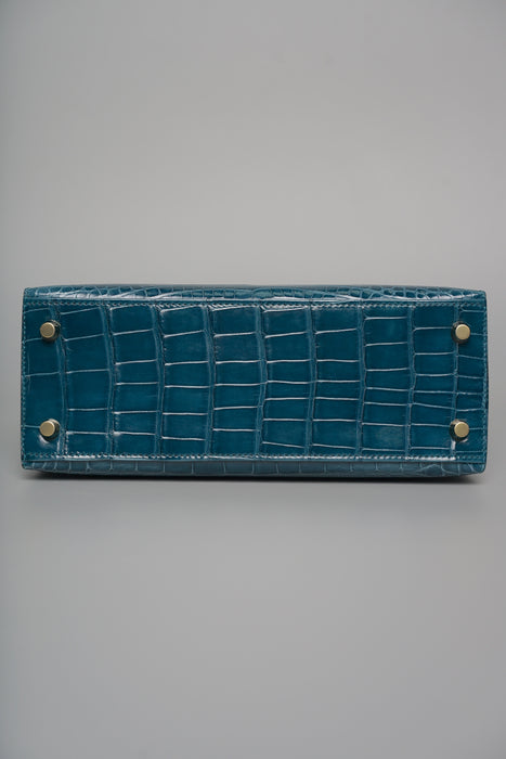 Hermes Kelly 25 in Vert Bosphore Shiny Alligator Ghw (Brand New)