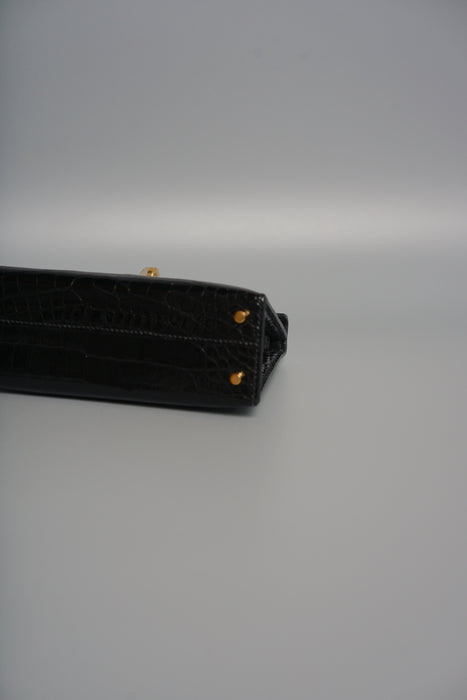 Hermes Kelly 20 in Black Shiny Alligator Ghw