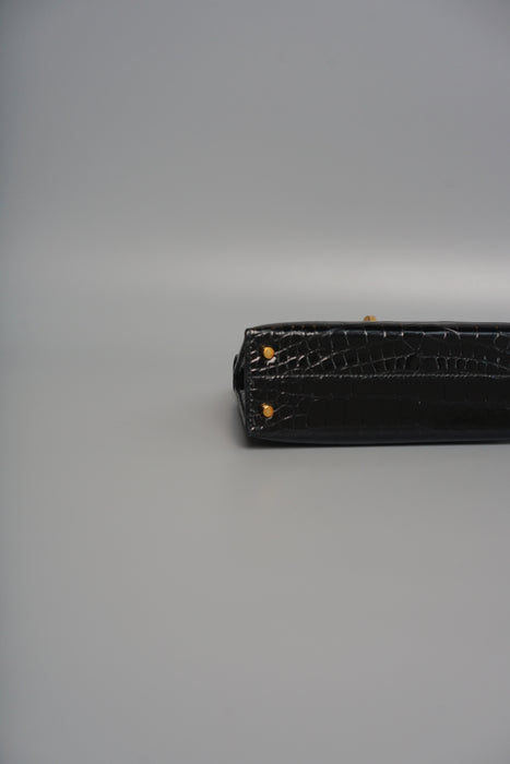 Hermes Kelly 20 in Black Shiny Alligator Ghw