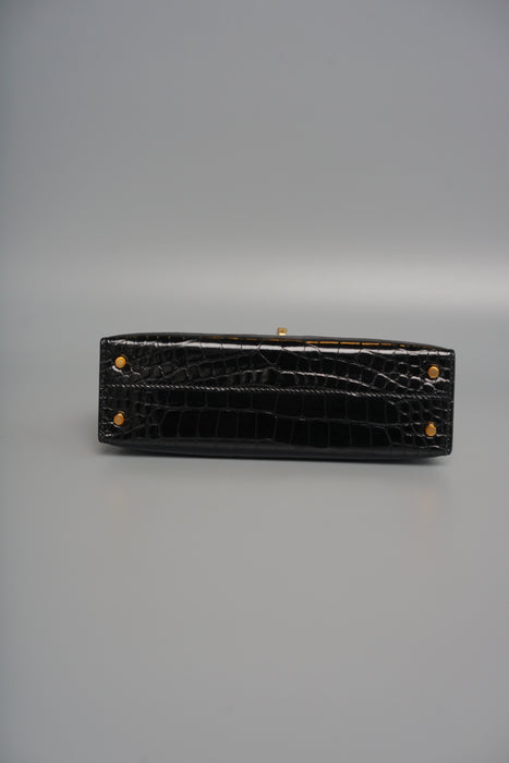 Hermes Kelly 20 in Black Shiny Alligator Ghw