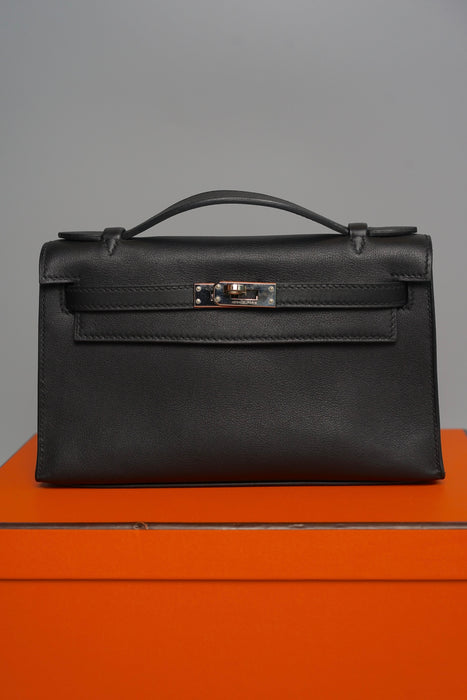 Hermes Kelly Pochette in Black Evercalf Phw