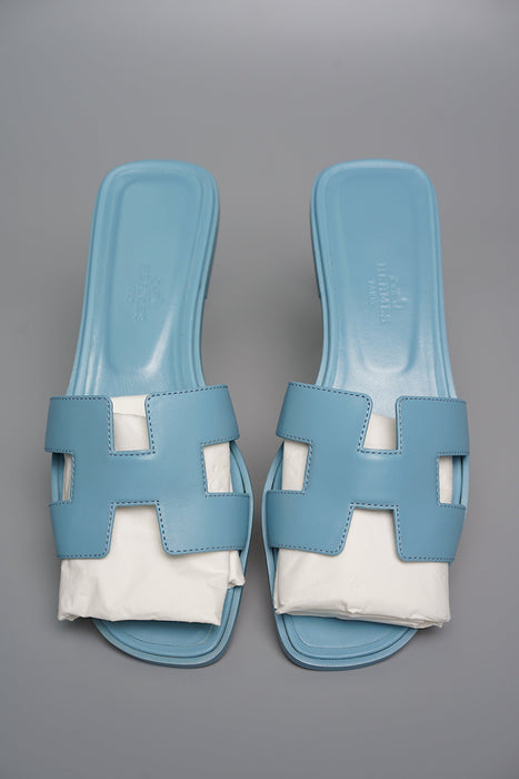 Hermes Oran Sandals in Bleu Dorset Size 37 (Brand New)