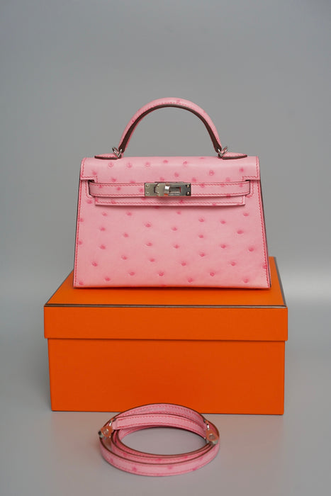 Hermes Kelly 20 in Bubblehgum Pink Ostrich Phw (Brand New)