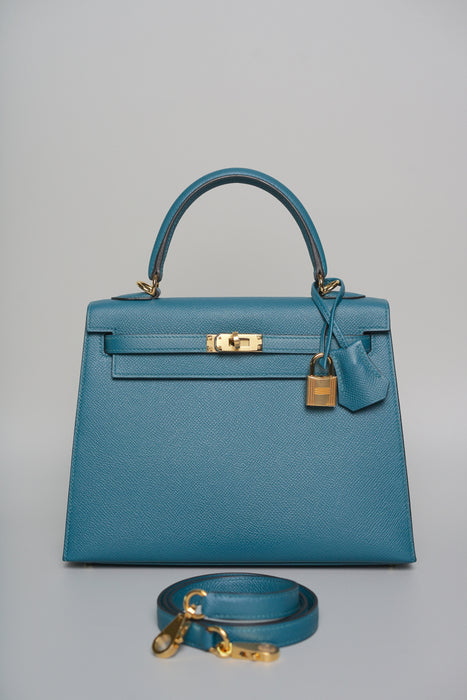 Hermes Kelly 25 in Vert Bosphere Epsom Ghw (Brand New)