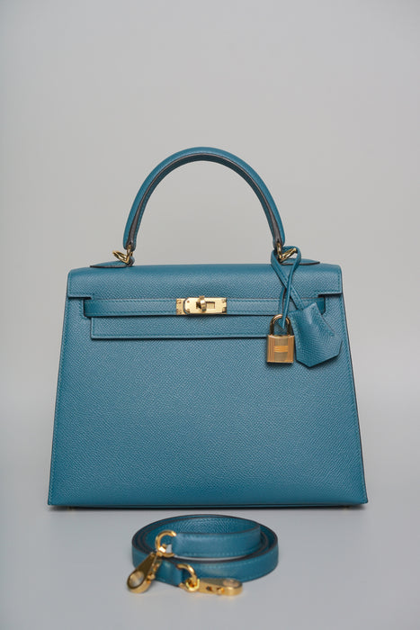 Hermes Kelly 25 in Vert Bosphere Epsom Ghw (Brand New)