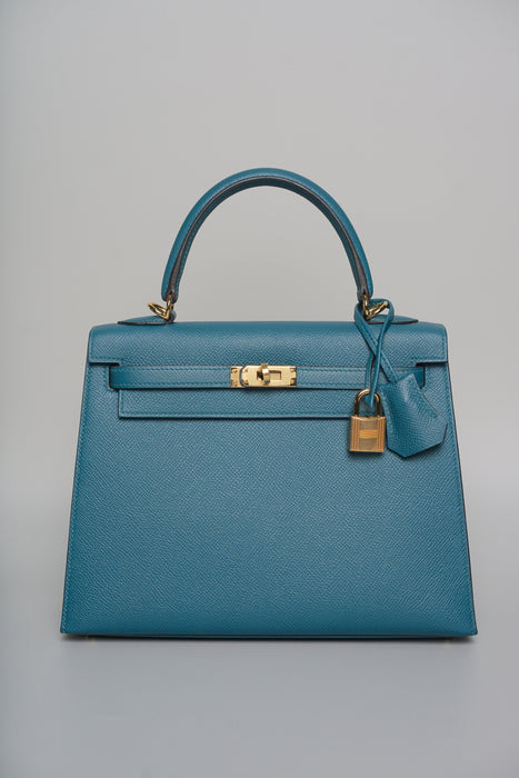Hermes Kelly 25 in Vert Bosphere Epsom Ghw (Brand New)