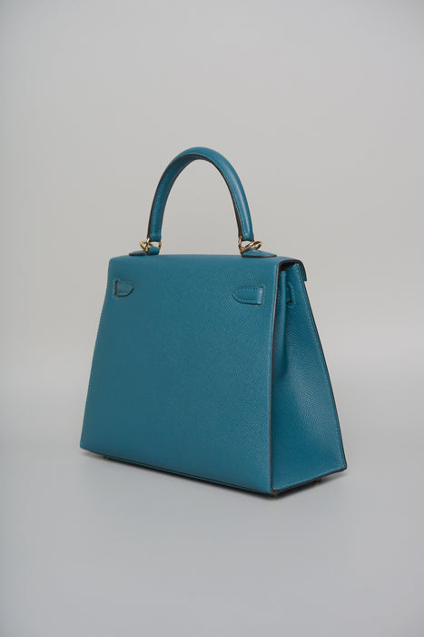 Hermes Kelly 25 in Vert Bosphere Epsom Ghw (Brand New)