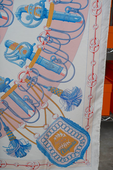 Hermes Cliquetis Silk Scarf 90 in White Rose Poudre Bleu