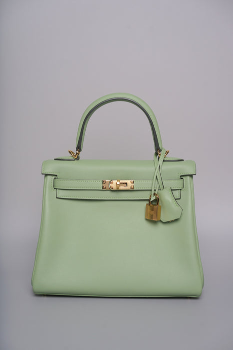 Hermes Kelly 25 in Vert Criquet Swift Ghw (Brand New)