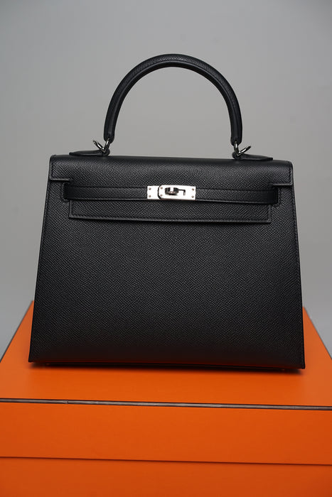Hermes Kelly II Sellier 25 in Noir Phw (Brand New)
