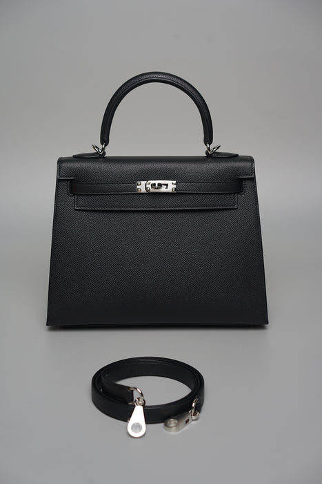 Hermes Kelly II Sellier 25 in Noir Phw (Brand New)