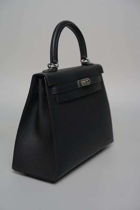 Hermes Kelly II Sellier 25 in Noir Phw (Brand New)
