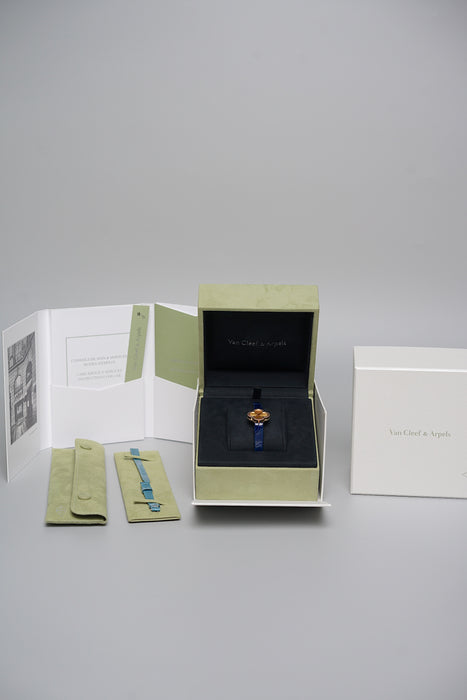 VCA Sweet Alhambra Blue Alligator Watch in Yellow Gold (Brand New)