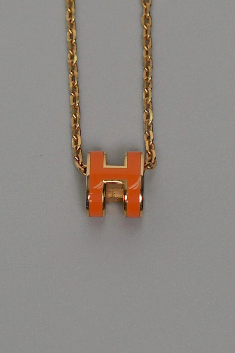 Hermes Mini Pop H Necklace in Orange Enamel Rghw