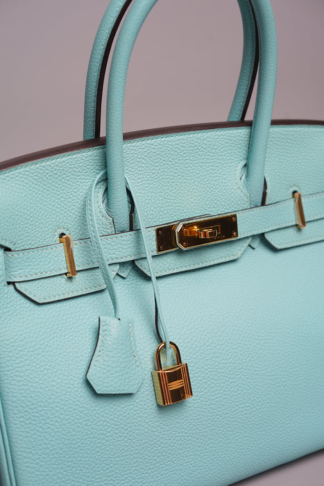 Hermes Birkin 30 in Bleu Atoll Togo Ghw