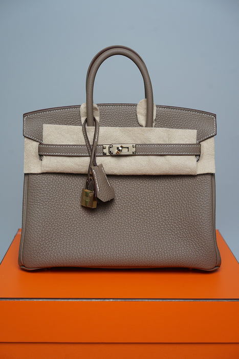 Hermes Birkin 25 in Etoupe Verso Marron Fonce Permabrass (Brand New)