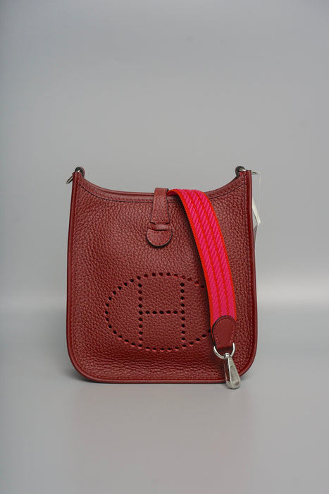 Hermes Mini Evelyne 16 in Rouge H/Orange field/Rose Tyrien Straps Phw (Brand New)