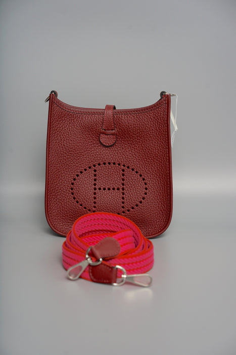 Hermes Mini Evelyne 16 in Rouge H/Orange field/Rose Tyrien Straps Phw (Brand New)